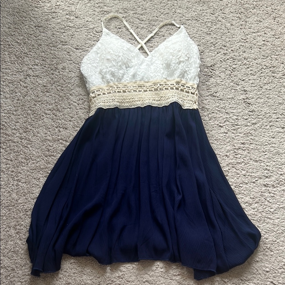 White and Navy Lace Dress